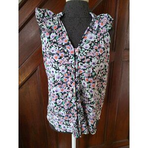 Anthropologie Floral Button-Front Sleeveless Top With Ruffle Collar L